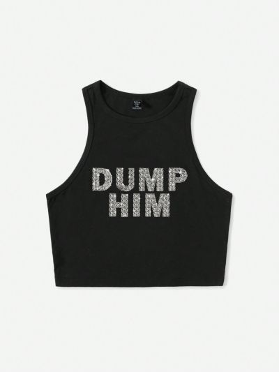 SHEIN Coolane Ladies' Solid Color Sleeveless Top With Letter Print