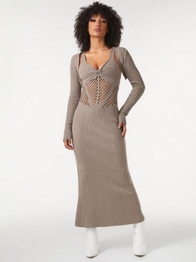 Amiko Twist Font Sweater Dress With Shrug Cardigan