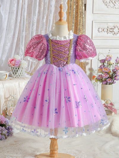 Young Girl's Birthday Party, Wedding, Festival, Performance, Purple Tulle Puff Princess Dress, Romantic And Gorgeous Outfit