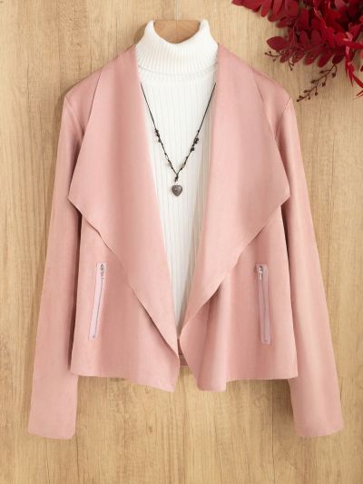 Teen Girl Waterfall Collar Zip Detail Suedette Jacket