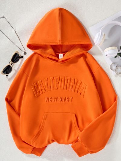Teen Girls' Hooded Sweatshirt With Silicone 3d Letter And Steel Printing