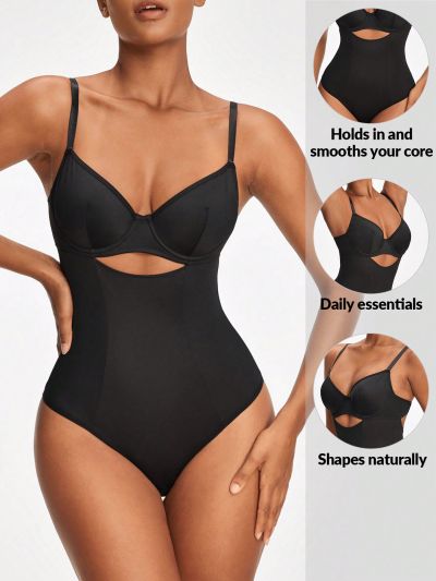 SHEIN SHAPE Women's Hollow Out Waist Strap Shapewear Bodysuit