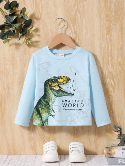 SHEIN Baby Boy Casual Comfortable Dinosaur Long Sleeve T-Shirt