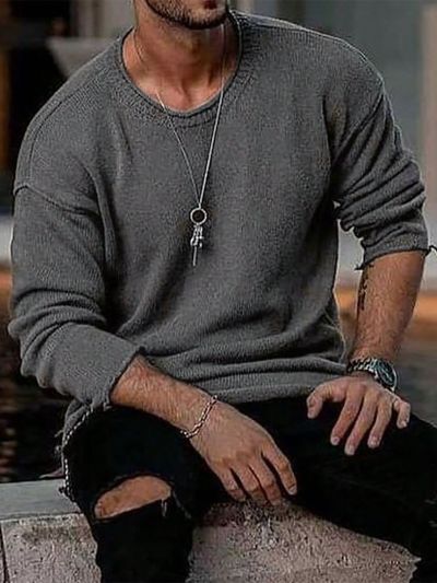 Extended Sizes Men's Plus Size Drop Shoulder Long Sleeved Sweater