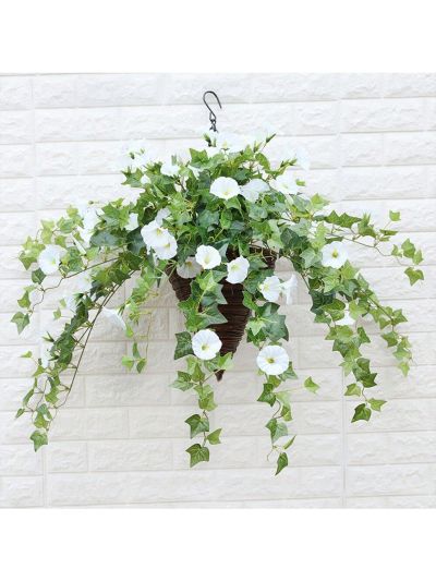 Artificial Flowers 2 Pcs Set, Vines Simulation Morning Glory Hanging Fake Green Plant for Home Garden Fence Stairway Outdoor Wedding Hanging Baskets Decor Yellow