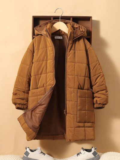 SHEIN Tween Boy 1pc Dual Pocket Hooded Tissue Coat