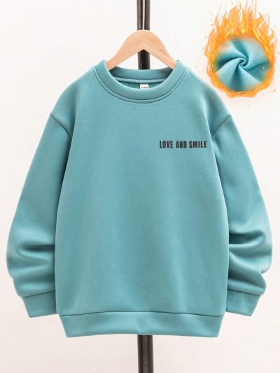 SHEIN Tween Boy Slogan Graphic Thermal Lined Sweatshirt