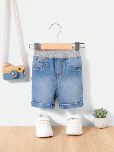 SHEIN Baby Boy's Elastic Slim Water Wash Comfortable Casual Denim Capri Pants