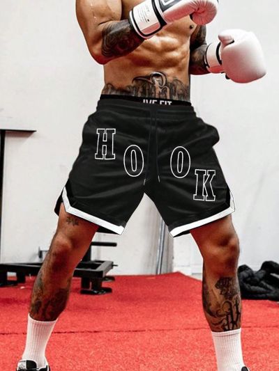 SHEIN Boxing Men's Letter Print Drawstring Waist Sports Shorts