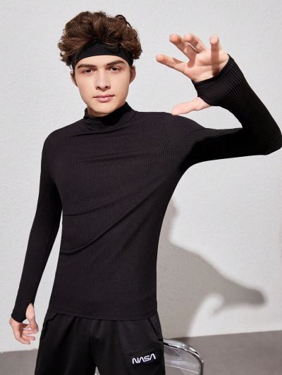 Teen Boy Mandarin Collar Long Sleeve T-Shirt