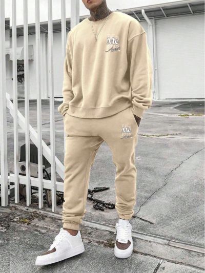 Men'S Letter Printed Sweatshirt And Sweatpants Set