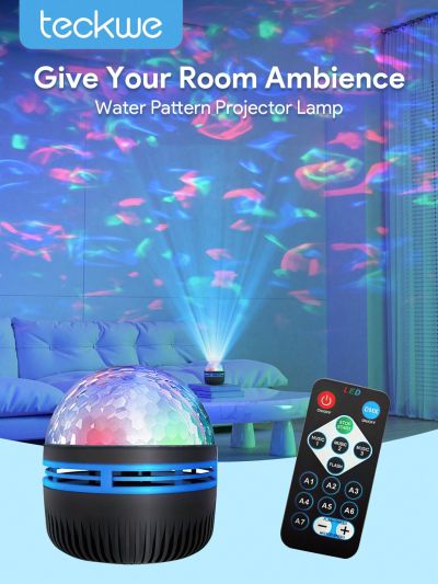 Teckwe Star Projector,Galaxy Projector,Wave Projector,Water Light Projector With Remote Control Usb Powered For Bedroom,Game Room,Home Theater,Ceiling,Room,Valentine's Day Gift,Camping,Wedding,7 Colors Patterns