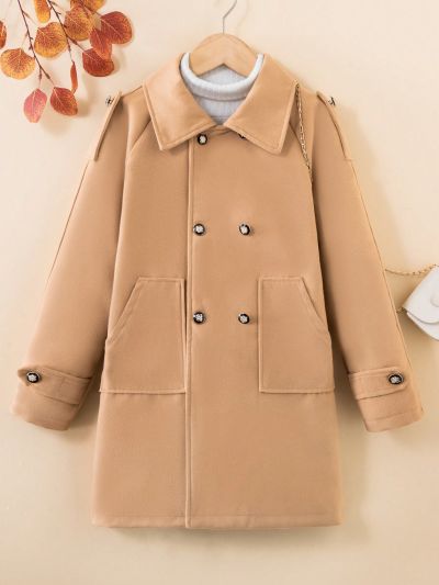 Tween Girls' Double-Breasted Raglan Sleeve Long Sleeve Coat