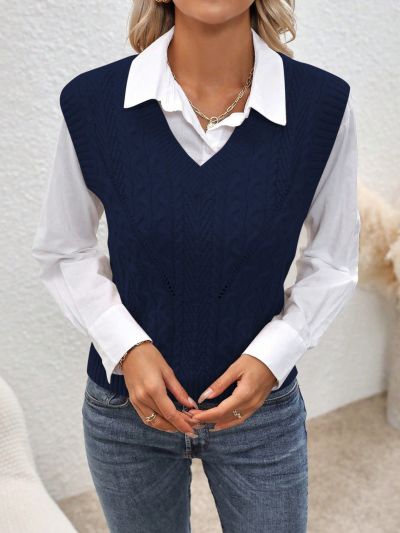 SHEIN Essnce Solid Cable Knit Sweater Vest Without Blouse