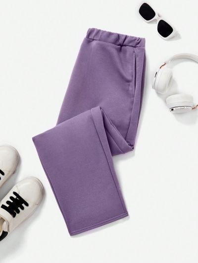 SHEIN Boys' Loose Knit Solid Color Long Sweatpants