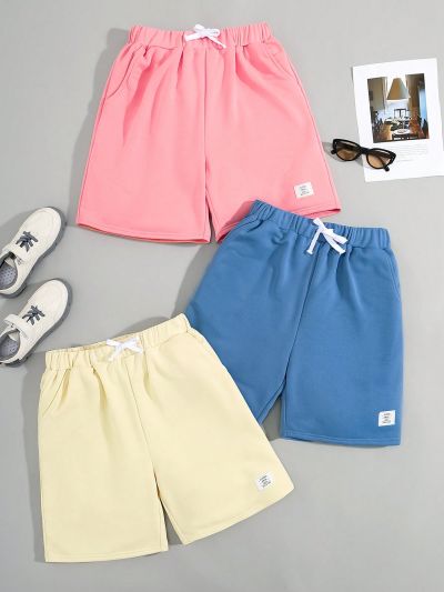 SHEIN Teen Boy's Casual Drawstring Waistband, Slanted Hand Pockets, Woven Label Shorts