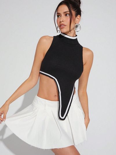 Luxe Contrast Binding Asymmetrical Hem Knit Top