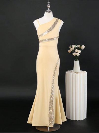 Tween Girls' Beaded One-Shoulder Formal Party Dress With Straps