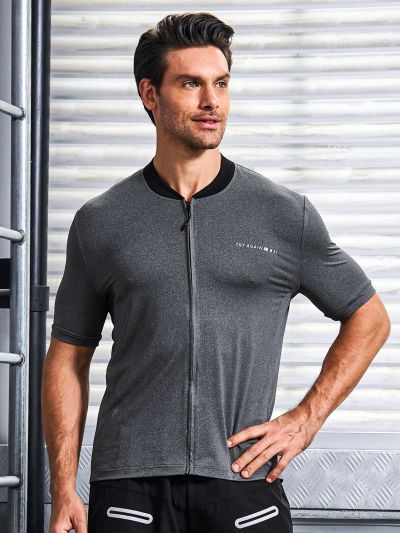 Letter Pattern Zipper Front Cycling Jacket