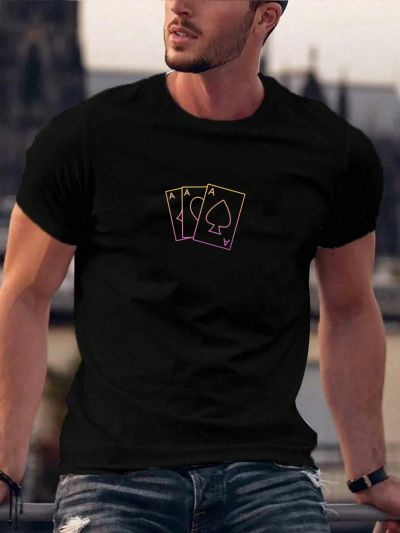 Manfinity Homme Men T-Shirts Fit Crew Neck Short Sleeve Graphic Tee Playing Cards Casual Simple Summer Polyester