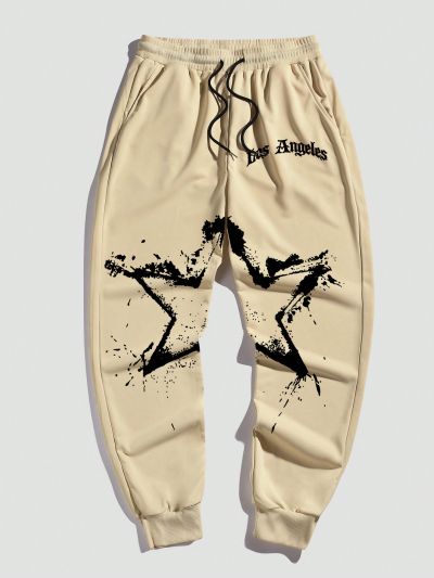 ROMWE Street Life Men's Casual Star Pattern Drawstring Waist Joggers