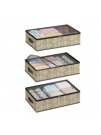 3 Packs Clothes Organizer with Sock Organizer, Clothing Organizers And Storage, Window with Transparency, Two-way Zipper Can be Used as Under Bed Storage Containers Underwear Organizer, Black