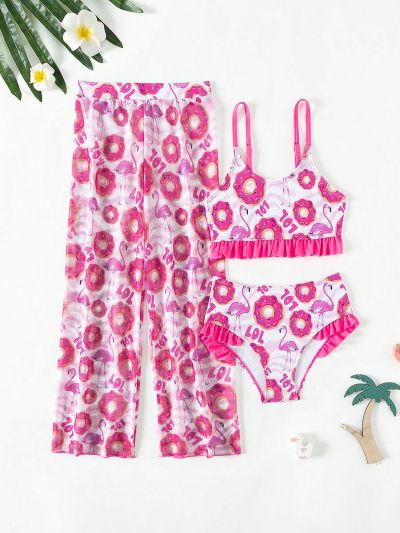 Toddler Girls' Doughnut Printed Two-piece Bikini Swimsuit Set
