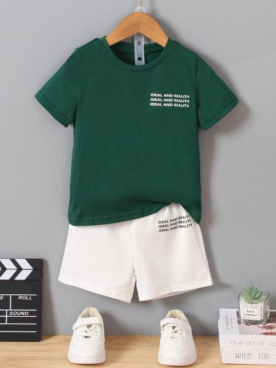 SHEIN Young Boy Letter Graphic Tee & Shorts