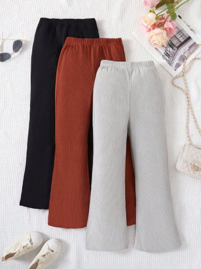 SHEIN Kids EVRYDAY Solid Color Elastic Waist Flared Casual Pants
