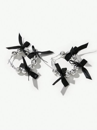 SHEIN ICON 1pair European And American Style Personality Bowknot Round Earrings