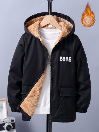 SHEIN Kids EVRYDAY Boys' Thickening Fleece Lined Jacket Coat