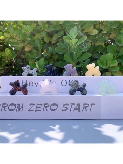 1pc Random Color Natural Crystal Carved Balloon Dog Figurine; Natural Stone, May Contain Irregular Cracks And Small Flaws