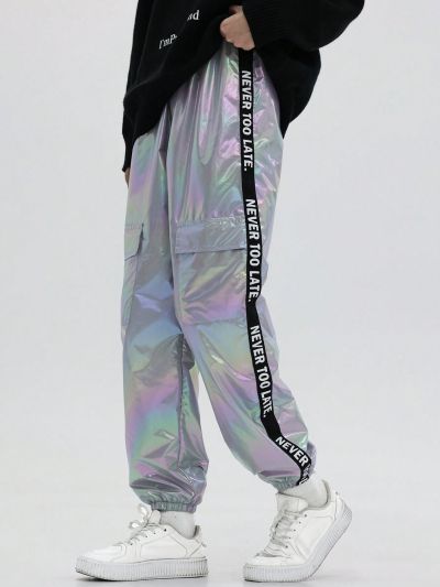 SHEIN Kids HYPEME Girls' Text Printed Cargo Pants With Flap Pockets