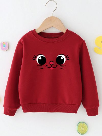 Girls' Cartoon Printed Round Neck Sweatshirt