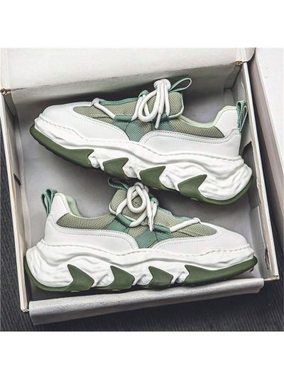 Men's Shoes 2023 New Style Breathable Dad Sneakers With Thick Sole For Height Increase, Round Toe, Fashionable And Casual For Sports In All Seasons