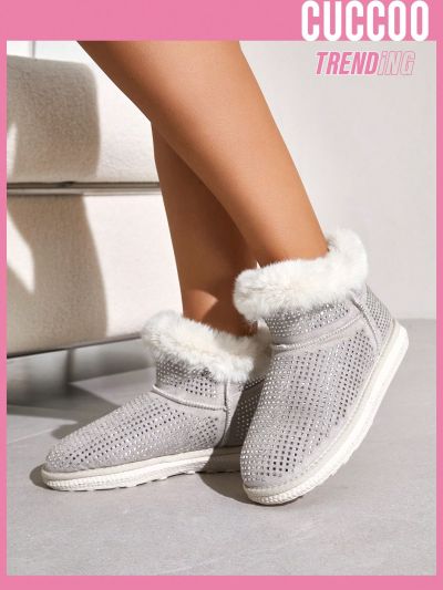 Everyday Collection Women's Comfortable And Warm Beige Snow Boots With Diamond Decoration