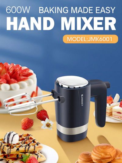 JAMAKY Hand Mixer 5-Speed Egg Beater Blender Stainless Steel Stirring Stick 200W Power Easy to Operate with Storage Base for Making Buttercream Ice Cream Quiche