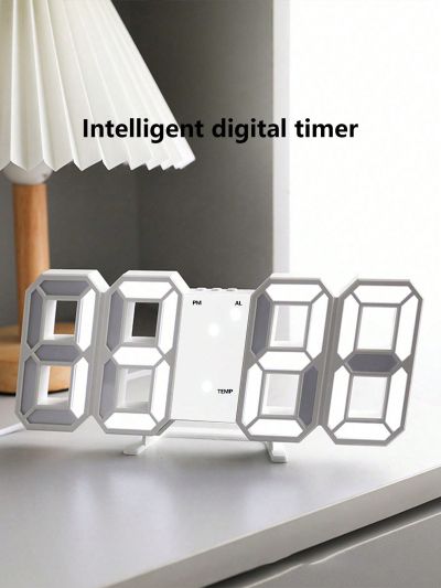 Smart 3d Digital Clock Alarm Clock, Wall Mounted Led Electronic Clock With Temperature Display