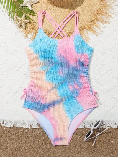 Teen Girls' Tie-dye Printed One-piece Swimsuit