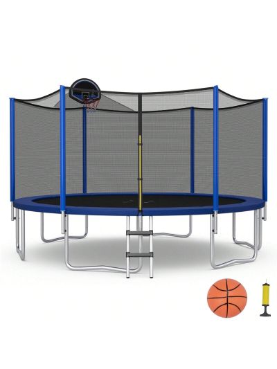 Gymax 12FT Outdoor Large Trampoline Safety Enclosure Net w/ Basketball