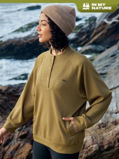 In My Nature Women's Long Sleeve Outdoor Sweatshirt With Letter Embroidery Design And Drop Shoulder