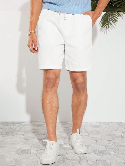 Manfinity Homme Men Cotton Solid Drawstring Waist Shorts