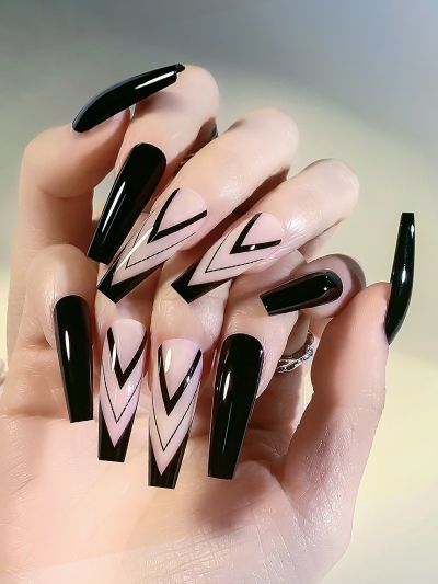 24pcs Striped Fake Nail & 1sheet Tape & 1pc Nail File