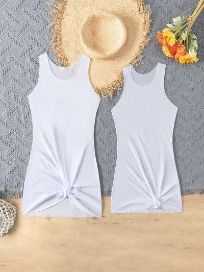 Solid Color Twisted Knot Tank Top Cover Up For Teen Girls