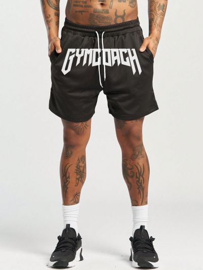 Men's Letter Printed Drawstring Waist Sports Shorts