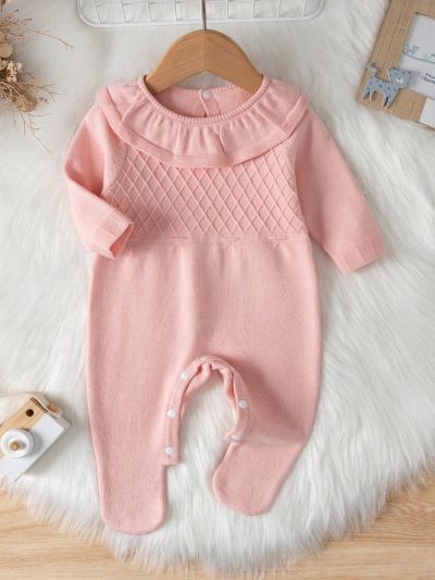 SHEIN Infant Girls' Ruffled Hem Knitted Romper