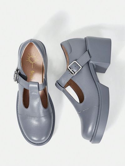 SHEIN MOD Buckle Decor Round Toe Chunky Shoes