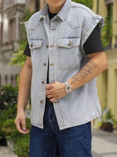 Men Flap Pocket Denim Shirt