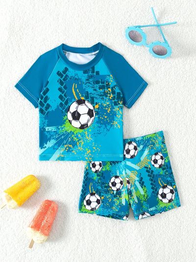 Baby Boys' Soccer Printed Top, Shorts And Swimwear Set