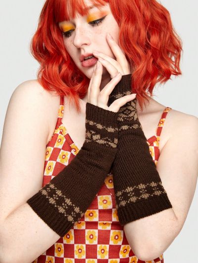ROMWE Hippie Women's Snowflake Print Mid-length Fingerless Gloves, Warm